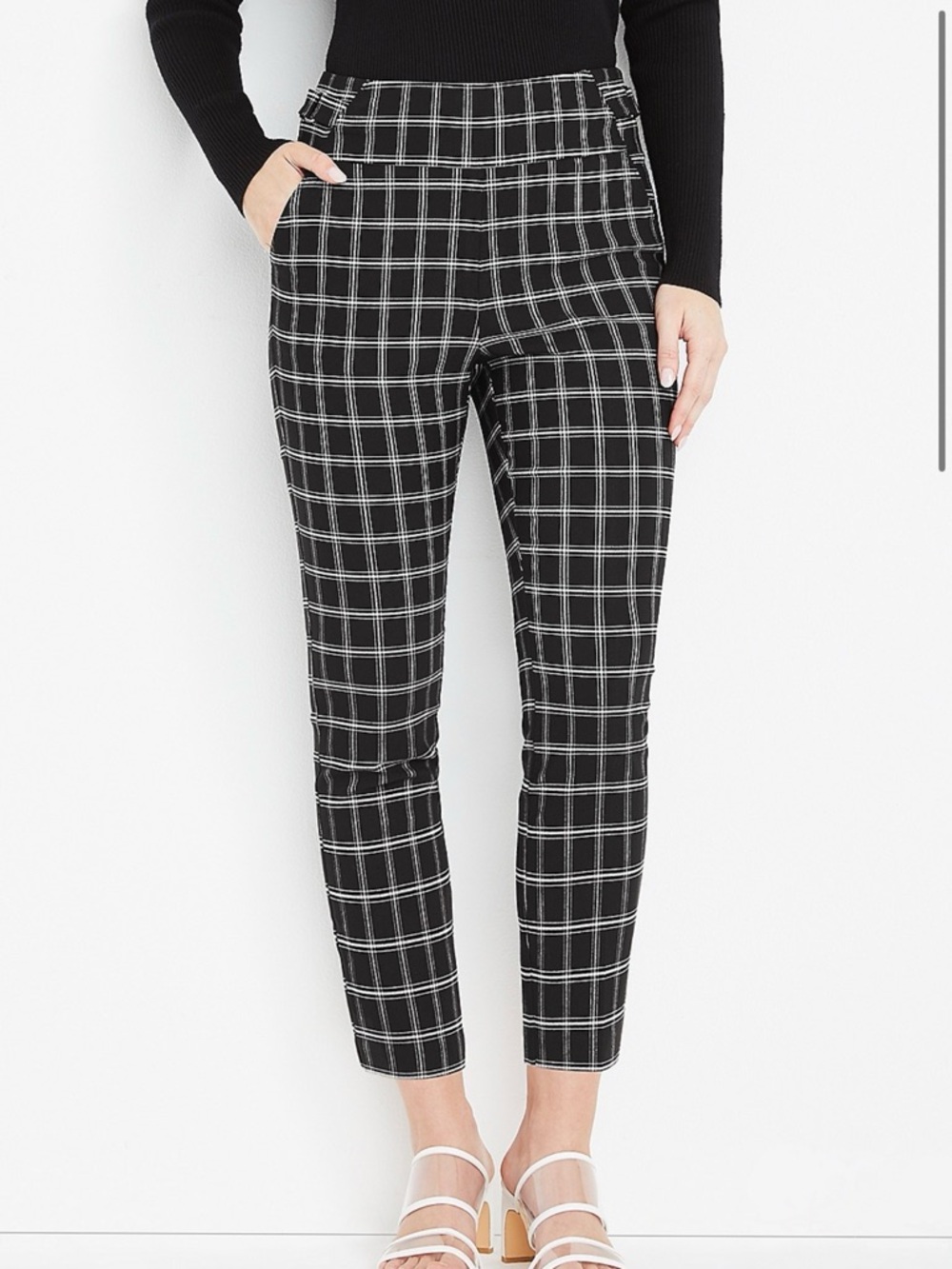 Maurices Plaid Cropped Dress Pants | Black & White